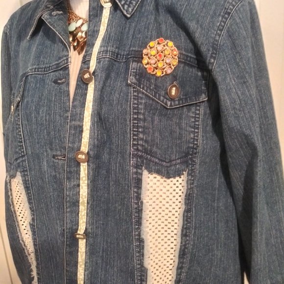 2406 Jeaniemade Size 14 Alfred Dunner Upcycled Stretch Jean Jacket - Picture 5 of 10